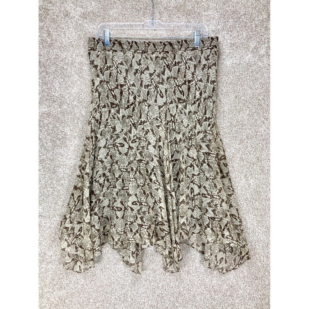 Michael Kors Silk Snakeskin Asymmetrical Hem Skirt Women L Brown Boho Flowy Chic